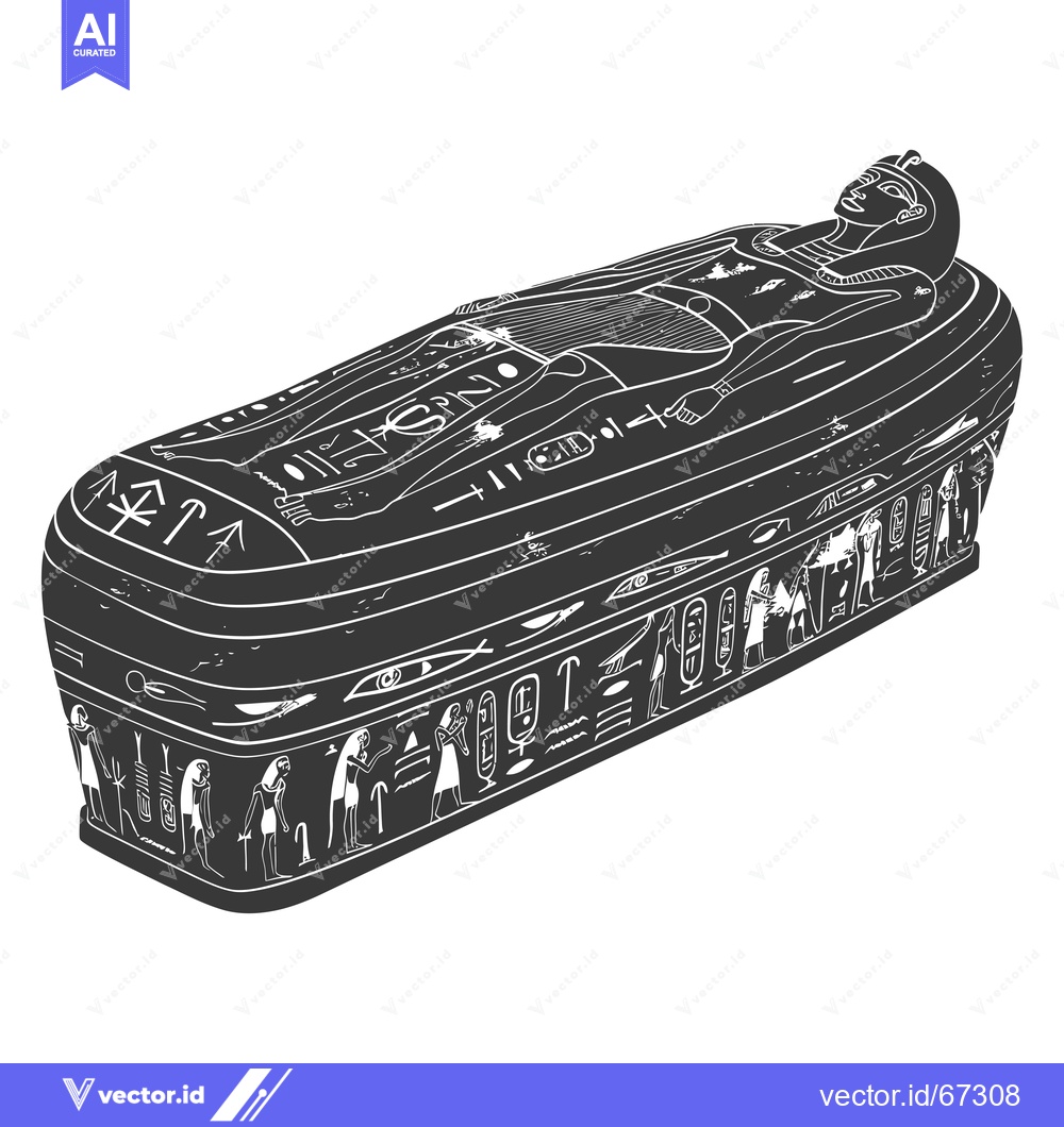 Premium Vector dari Ancient Egyptian Sarcophagus with Hieroglyphics and Depiction of Decea