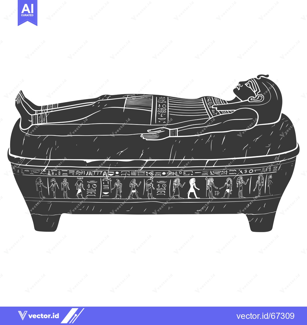 Premium Vector dari Ancient Egyptian Pharaoh in Stone Sarcophagus with Hieroglyphics