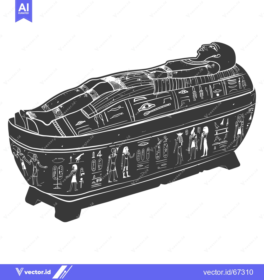 Premium Vector dari Black and White Illustration of an Ancient Egyptian Sarcophagus