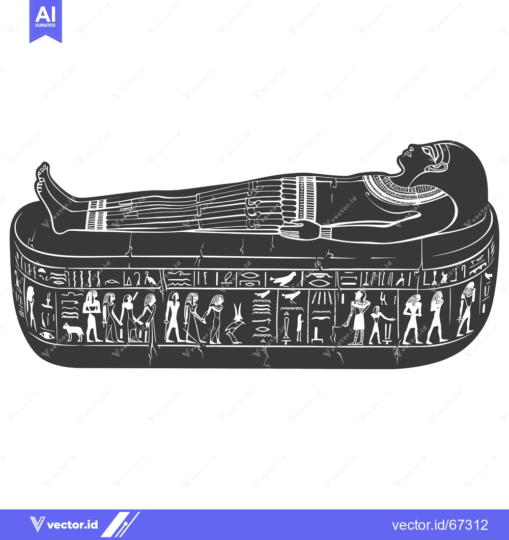 Premium Vector of An Ancient Egyptian Sarcophagus with Hieroglyphics and a Reclining Fig