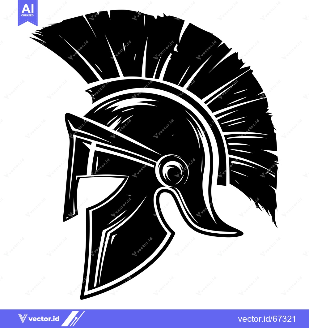 Premium Vector of Black and White Illustration of a Spartan Helmet