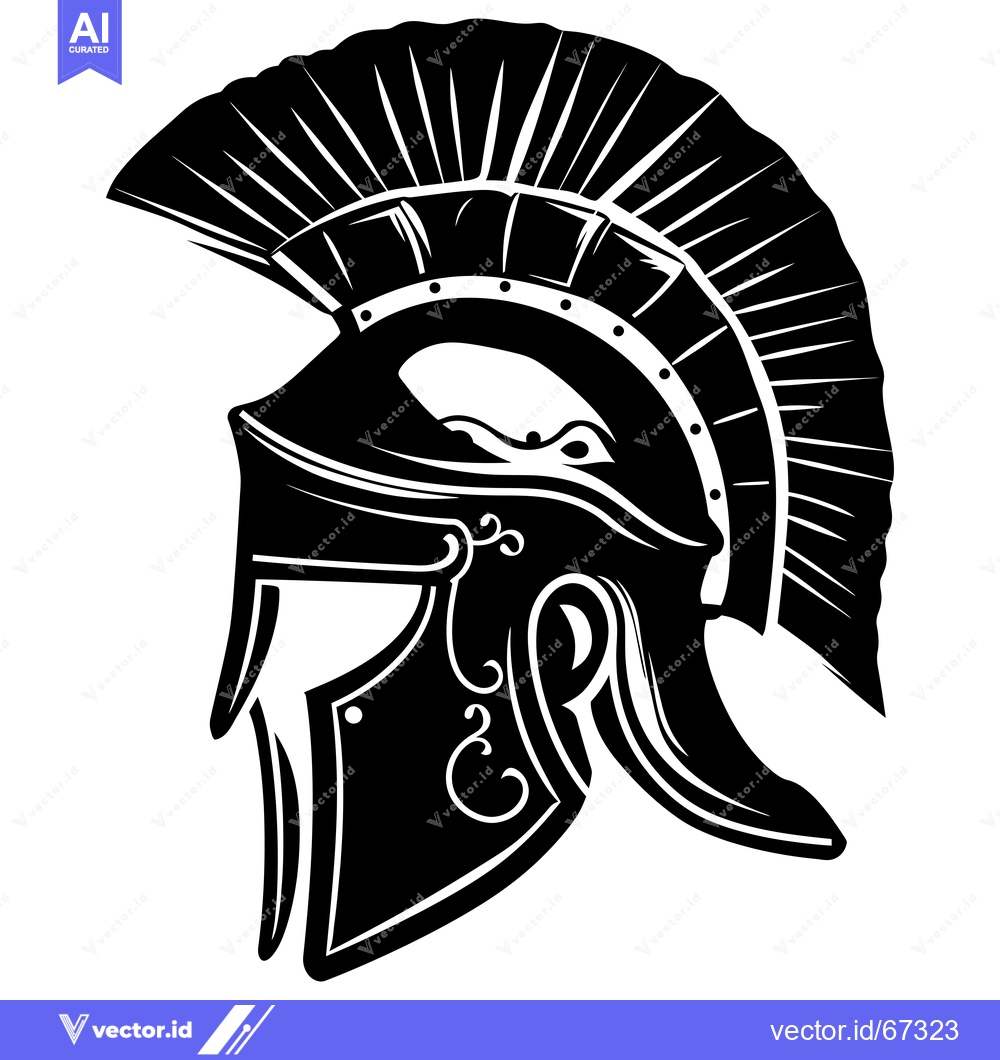 Premium Vector dari Black and White Illustration of a Spartan Helmet