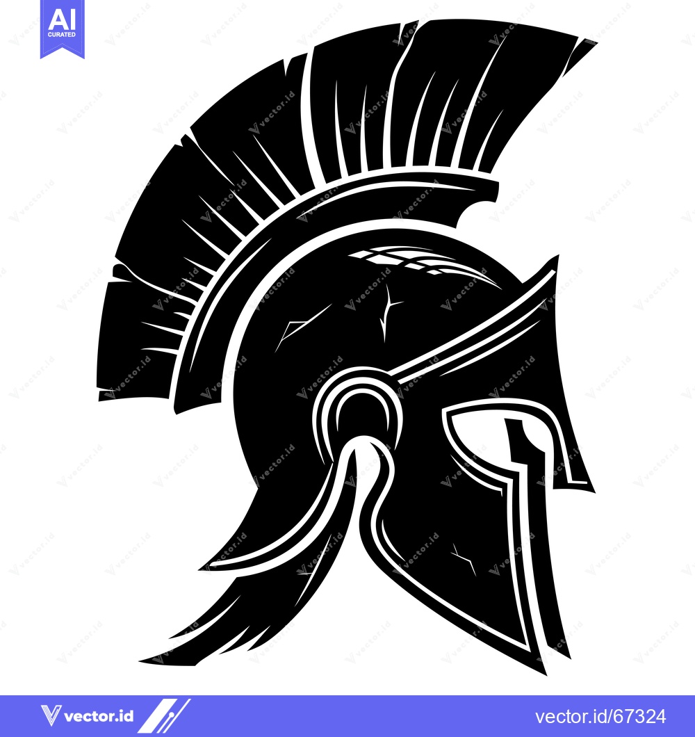 Premium Vector of Black and White Illustration of a Spartan Helmet