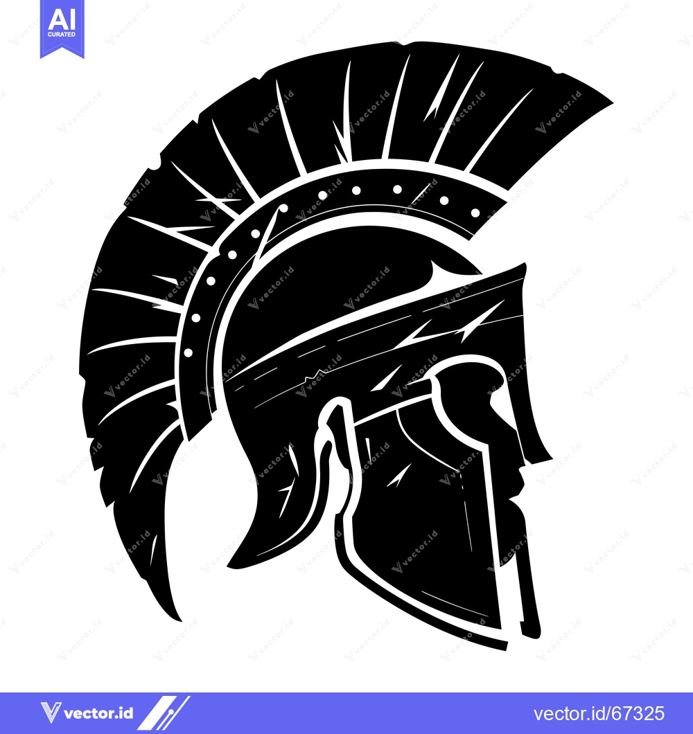 Premium Vector of A Black and White Illustration of a Spartan Helmet