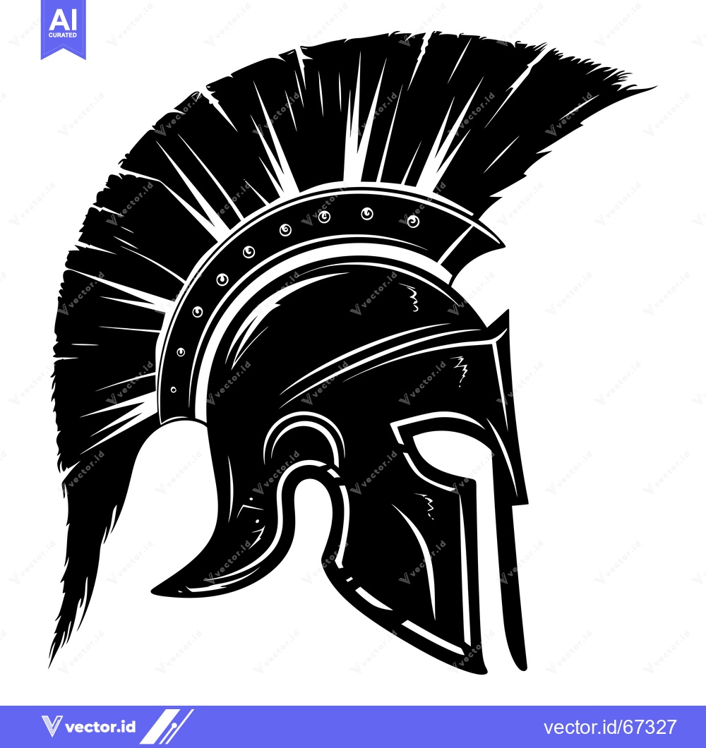 Premium Vector dari A black and white illustration of a Spartan helmet with a plume