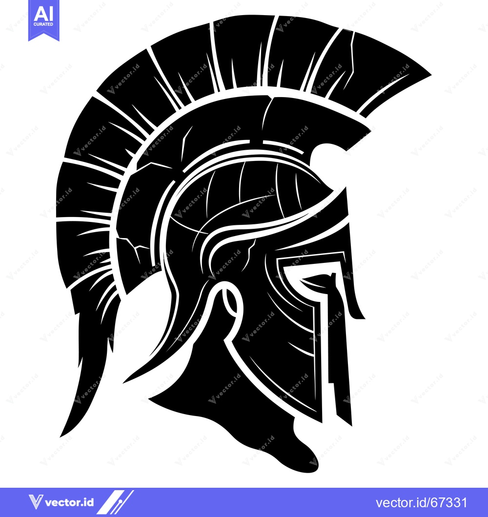 Premium Vector of A black and white silhouette of a Spartan helmet