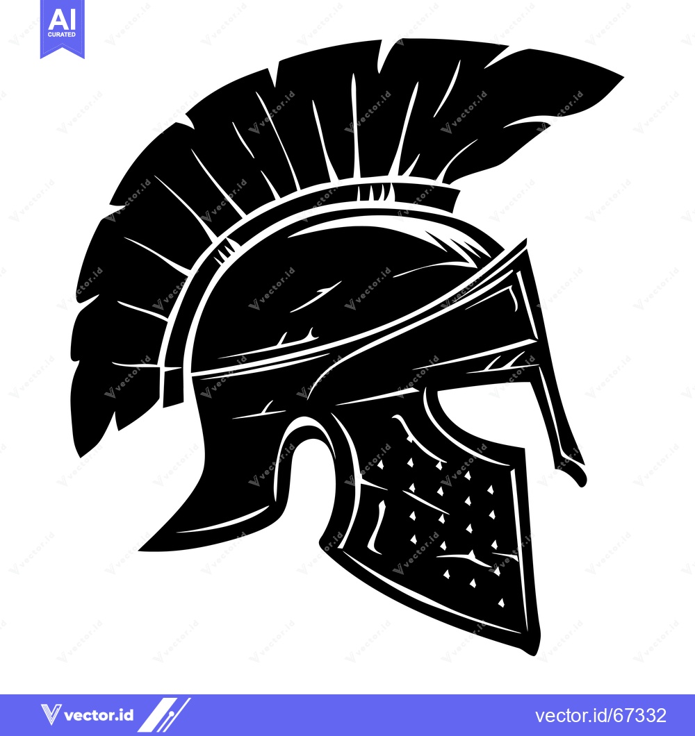 Premium Vector of Black and White Illustration of a Spartan Helmet