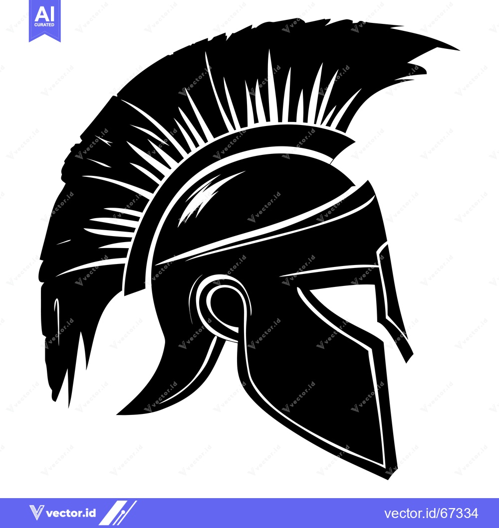 Premium Vector of Black and White Illustration of a Spartan Helmet