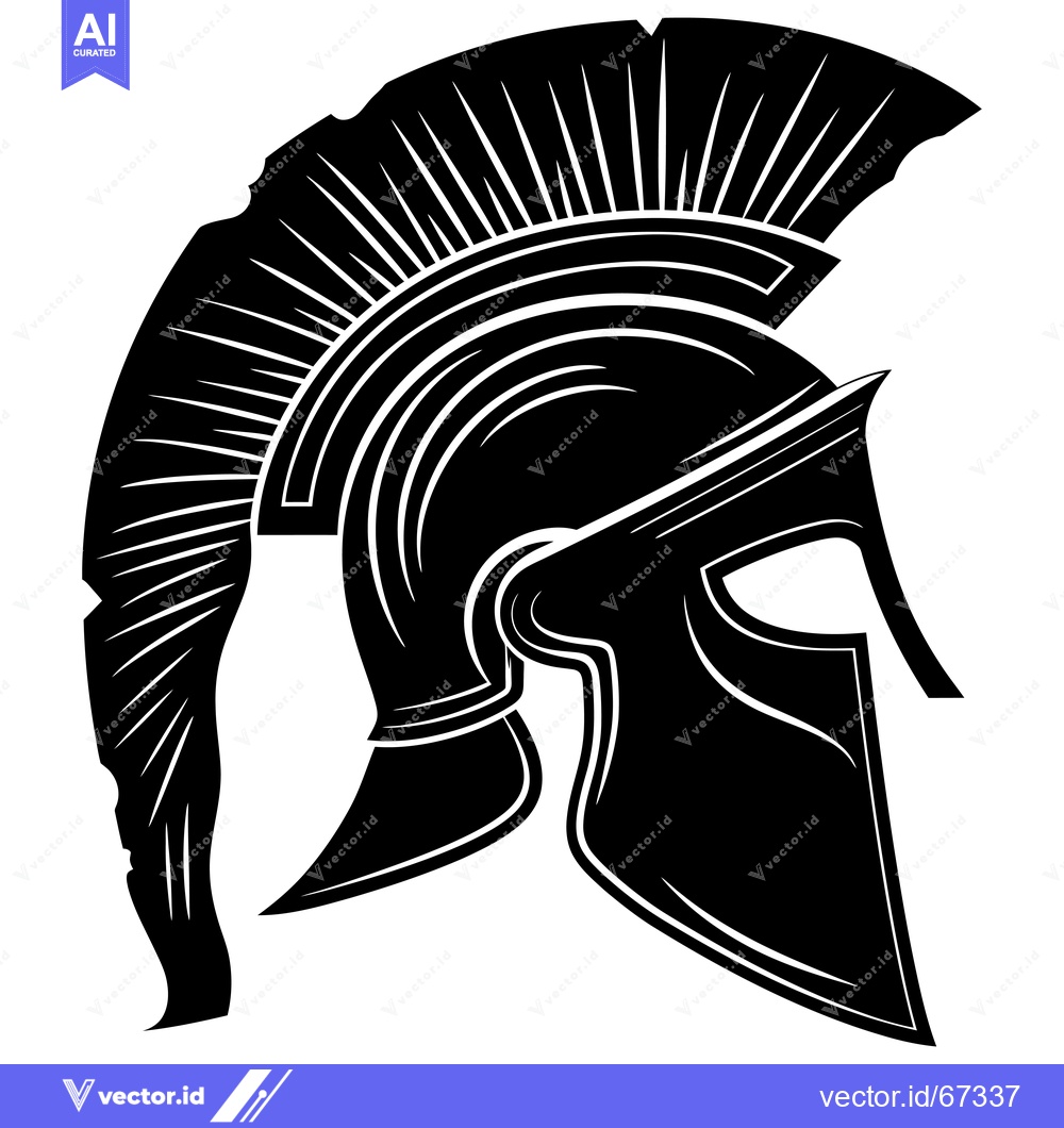 Premium Vector of A Black and White Illustration of a Spartan Helmet