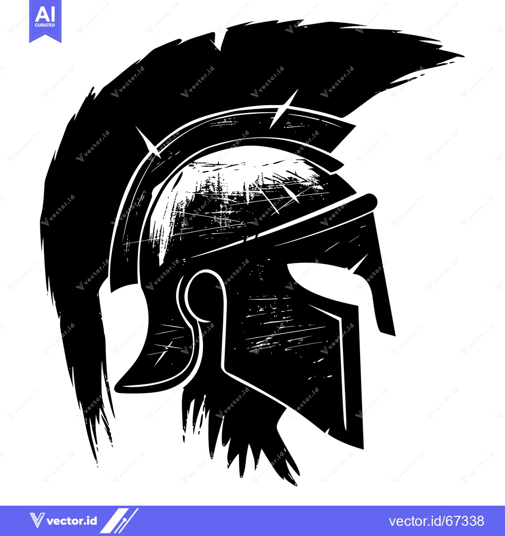 Premium Vector of Black and White Grunge Style Spartan Helmet Illustration