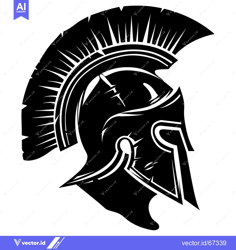 Premium Vector dari Black and white illustration of a Spartan helmet with a plume