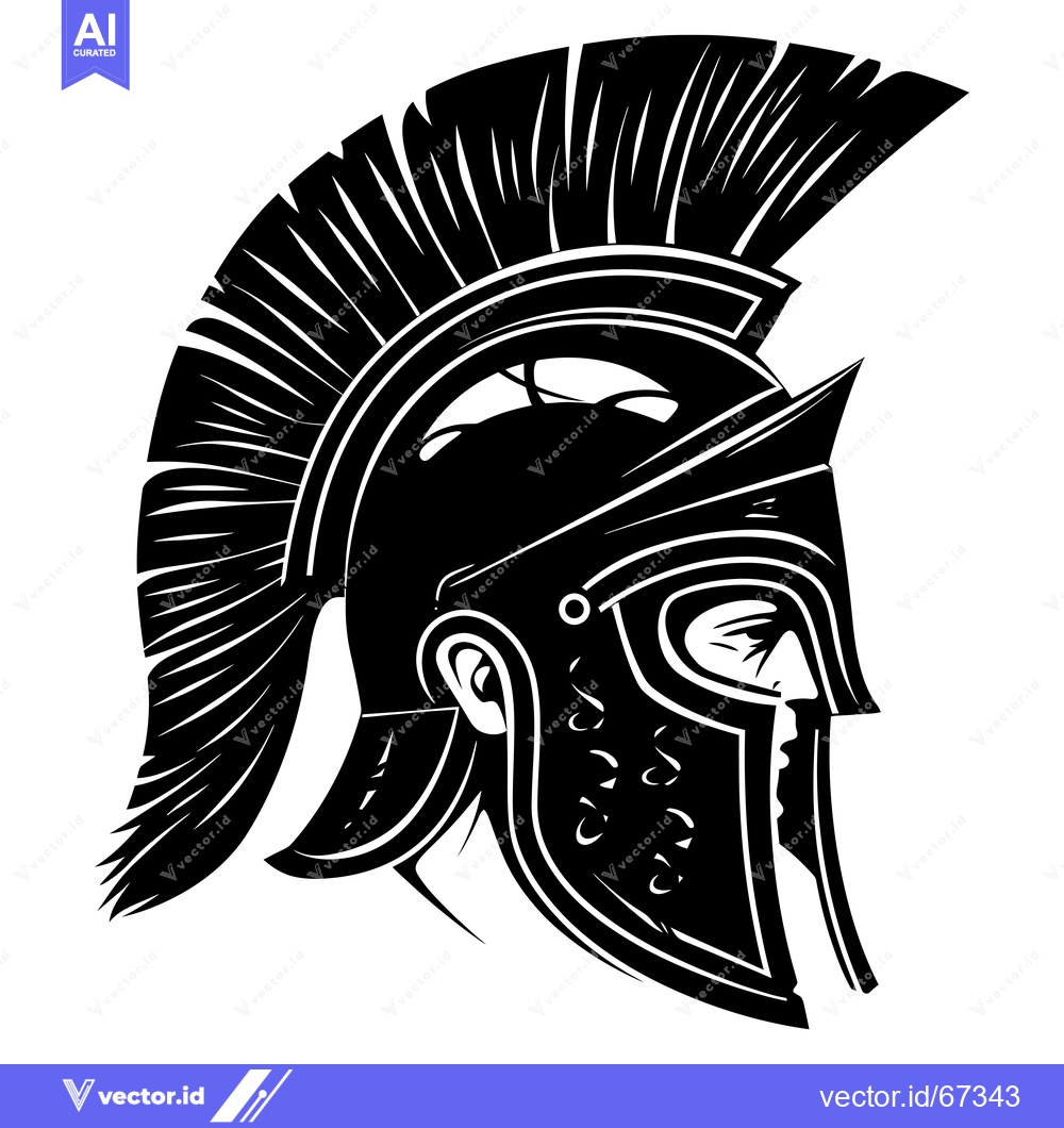 Premium Vector dari A Black and White Illustration of a Spartan Helmet
