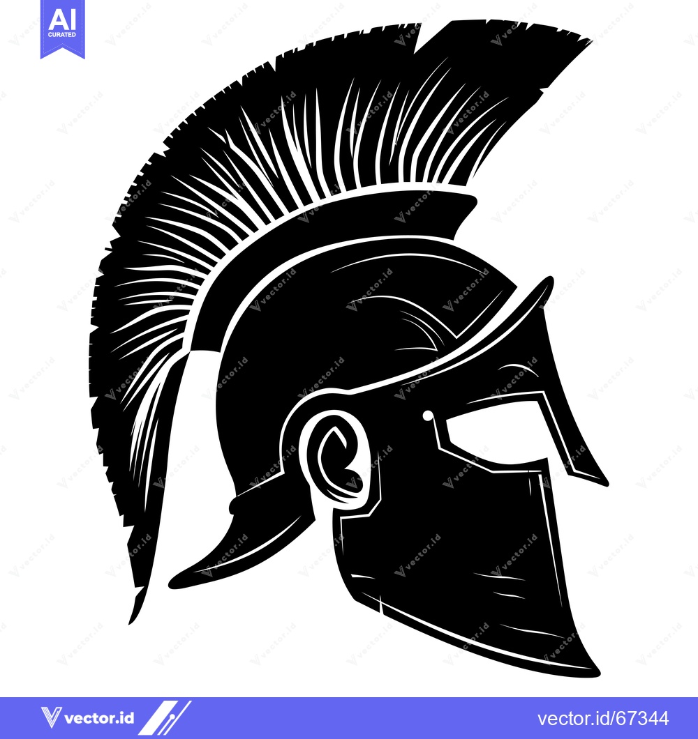 Premium Vector of A Detailed Black and White Illustration of a Spartan Helmet