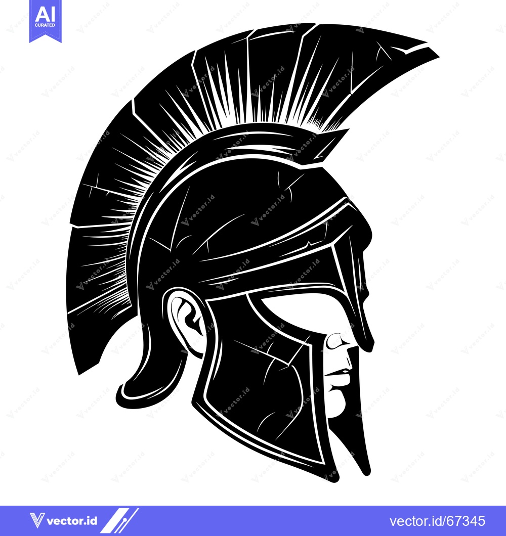 Premium Vector dari A Black and White Illustration of a Spartan Helmet