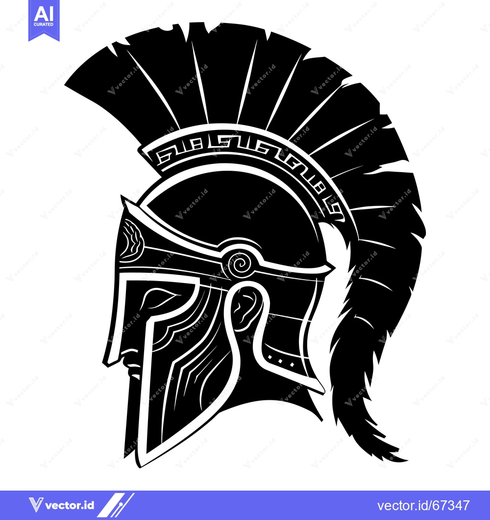 Premium Vector dari A Spartan warrior's helmet with a plumed crest and intricate details.