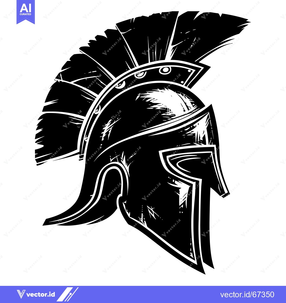 Premium Vector of Black and White Illustration of a Spartan Helmet with a Plume