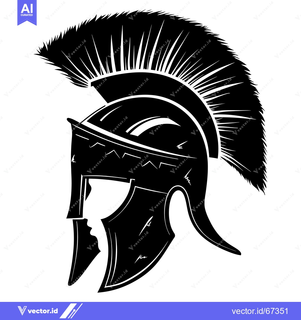 Premium Vector of Black and White Silhouette of a Spartan Helmet