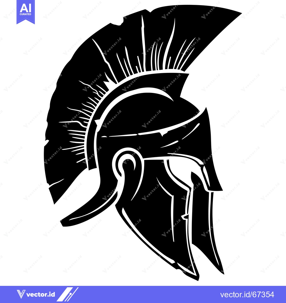 Premium Vector dari A Black and White Illustration of a Spartan Helmet with a Crest
