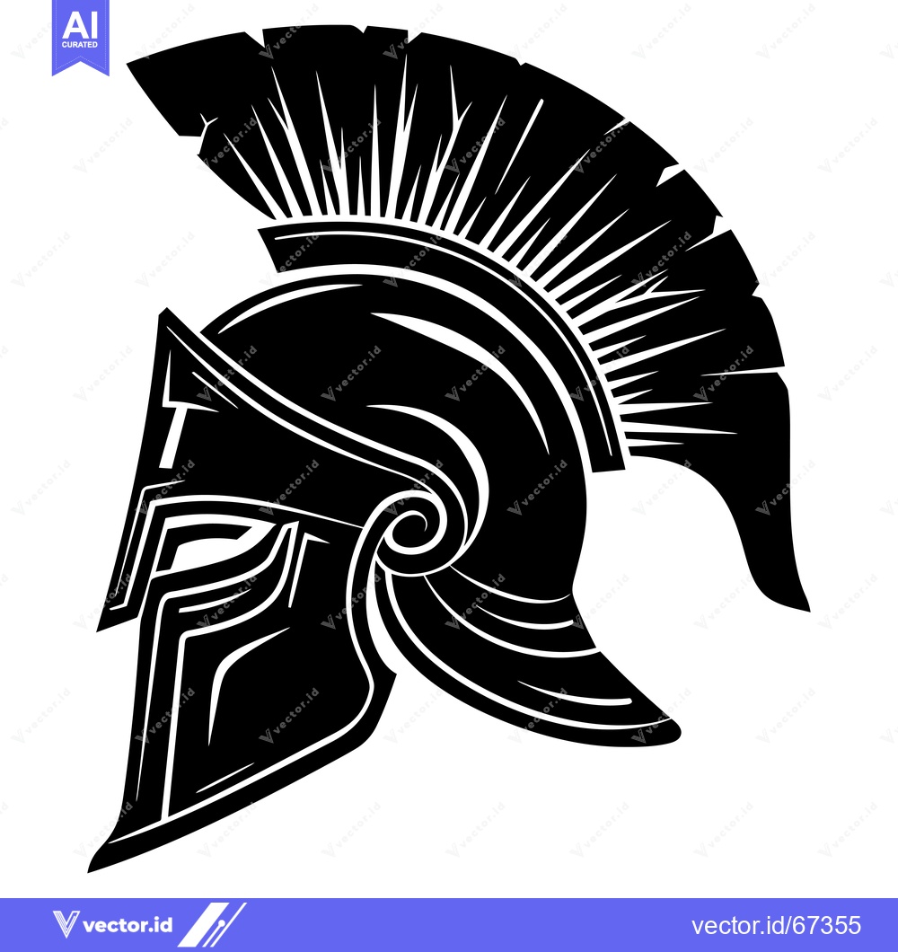 Premium Vector of A Black and White Illustration of a Spartan Helmet