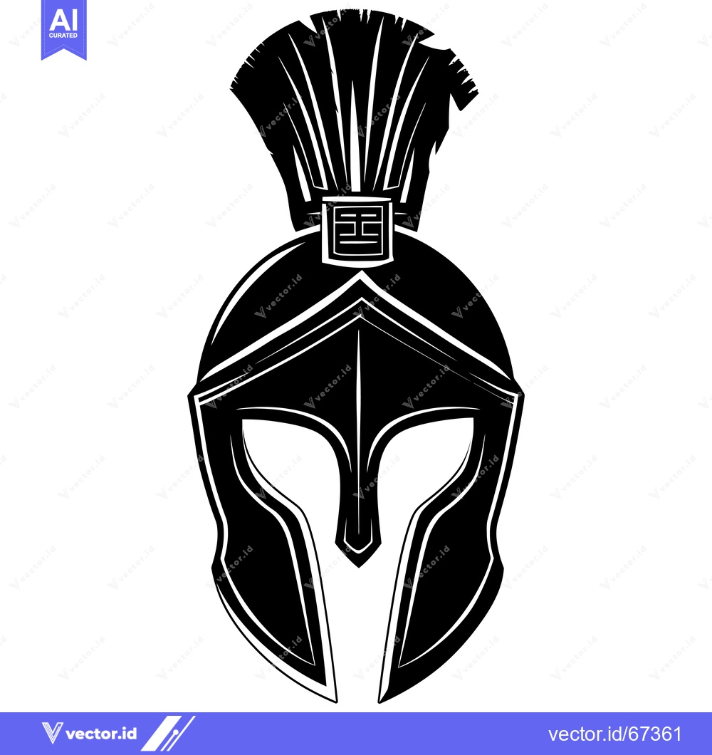 Premium Vector of Black and White Illustration of a Spartan Helmet