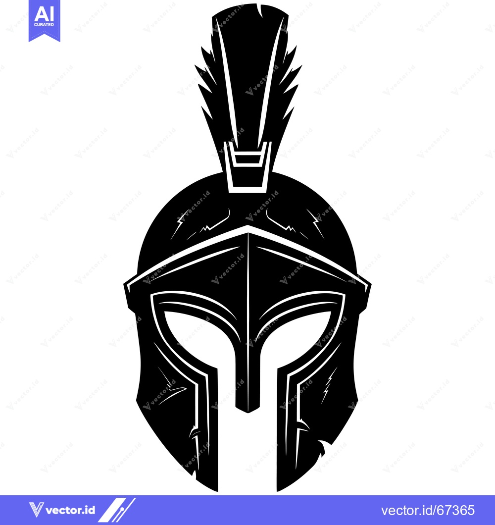 Premium Vector of Black and White Illustration of a Spartan Helmet