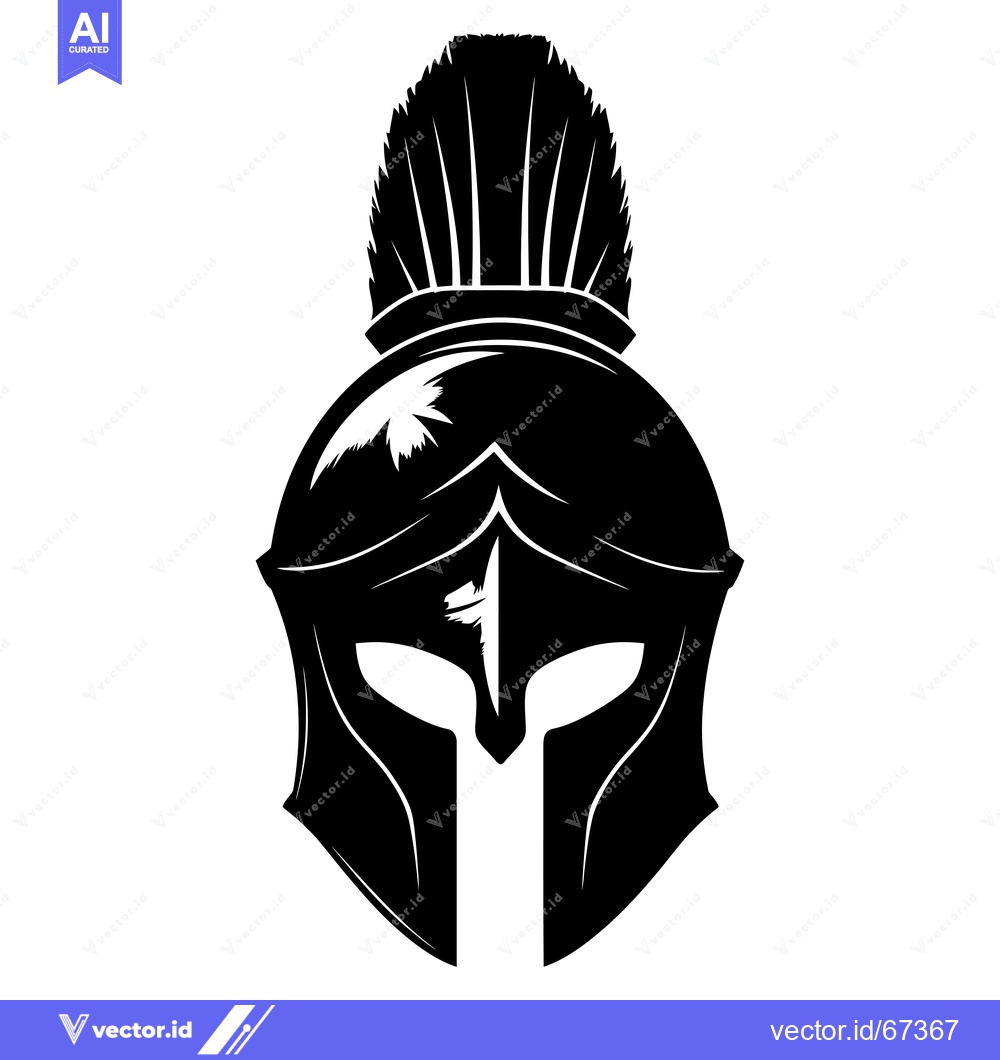Premium Vector of Black and White Illustration of a Spartan Helmet