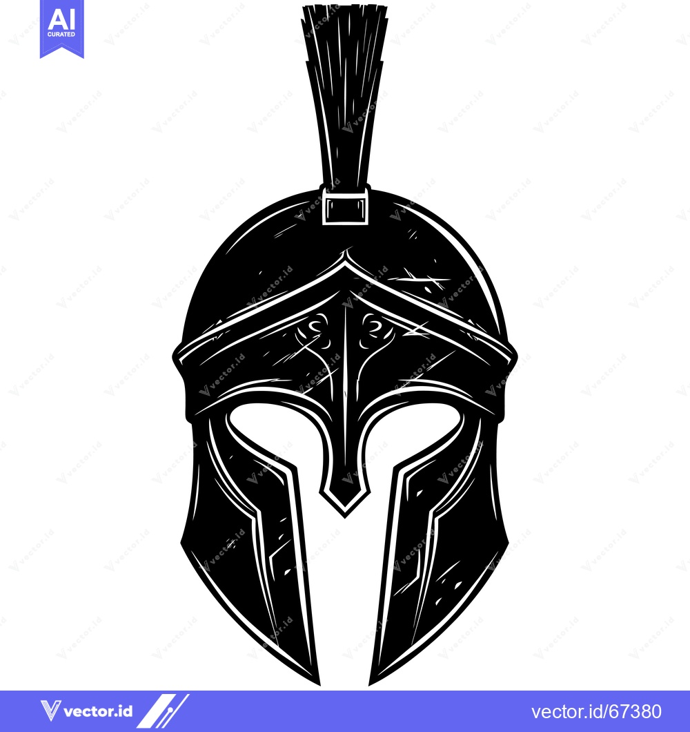 Premium Vector of Black and White Illustration of a Spartan Helmet with a Plume