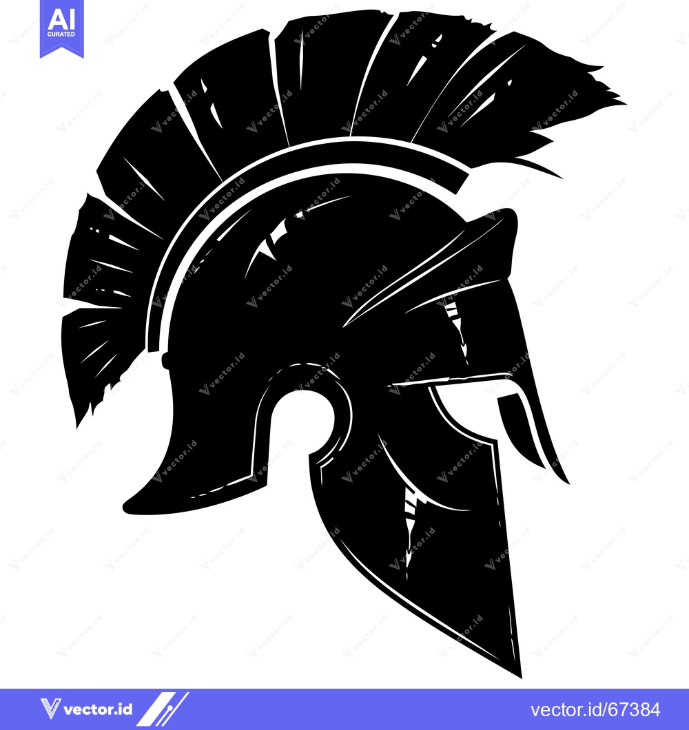 Premium Vector of Black and White Illustration of a Spartan Helmet with a Plume