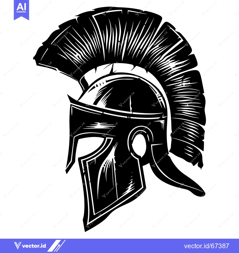 Premium Vector dari Black and White Illustration of a Spartan Helmet