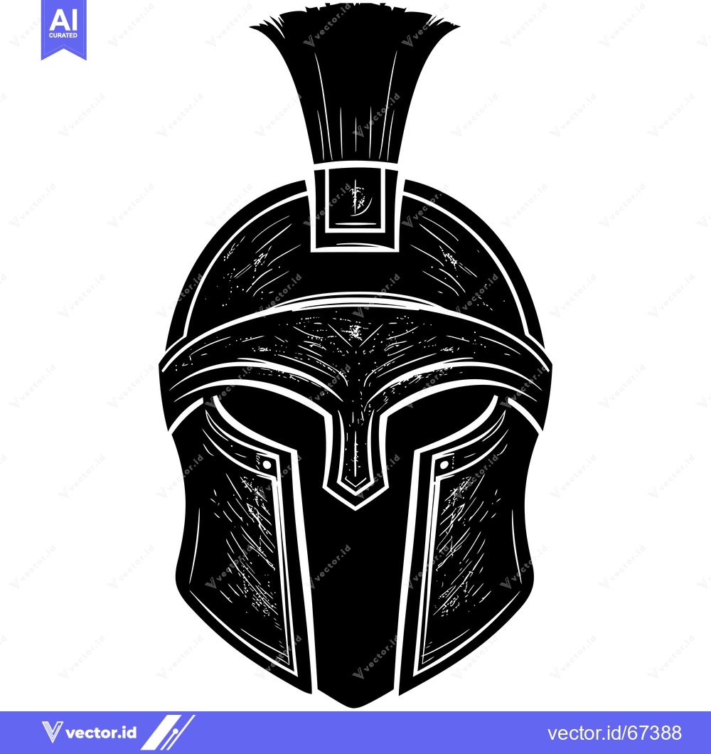 Premium Vector dari Black and white illustration of a Spartan helmet