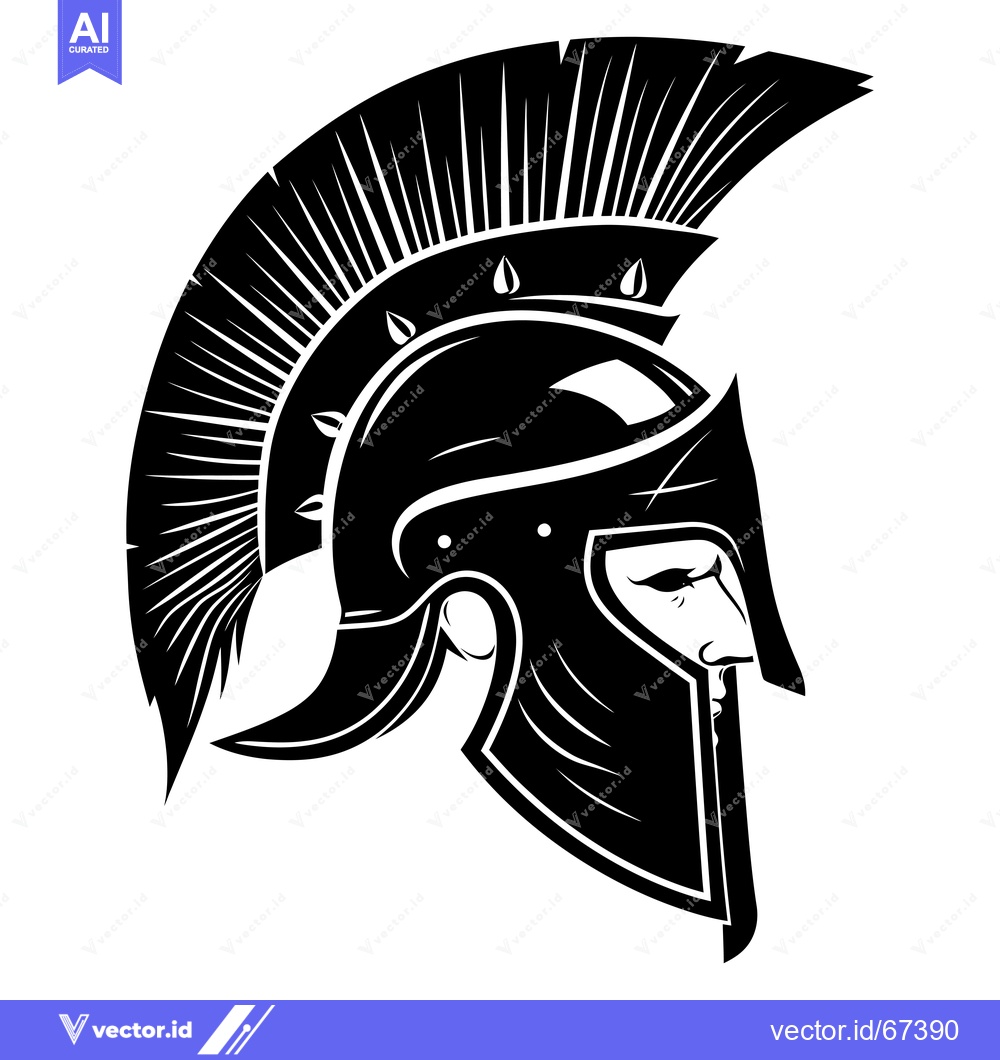 Premium Vector dari A Black and White Illustration of a Spartan Helmet