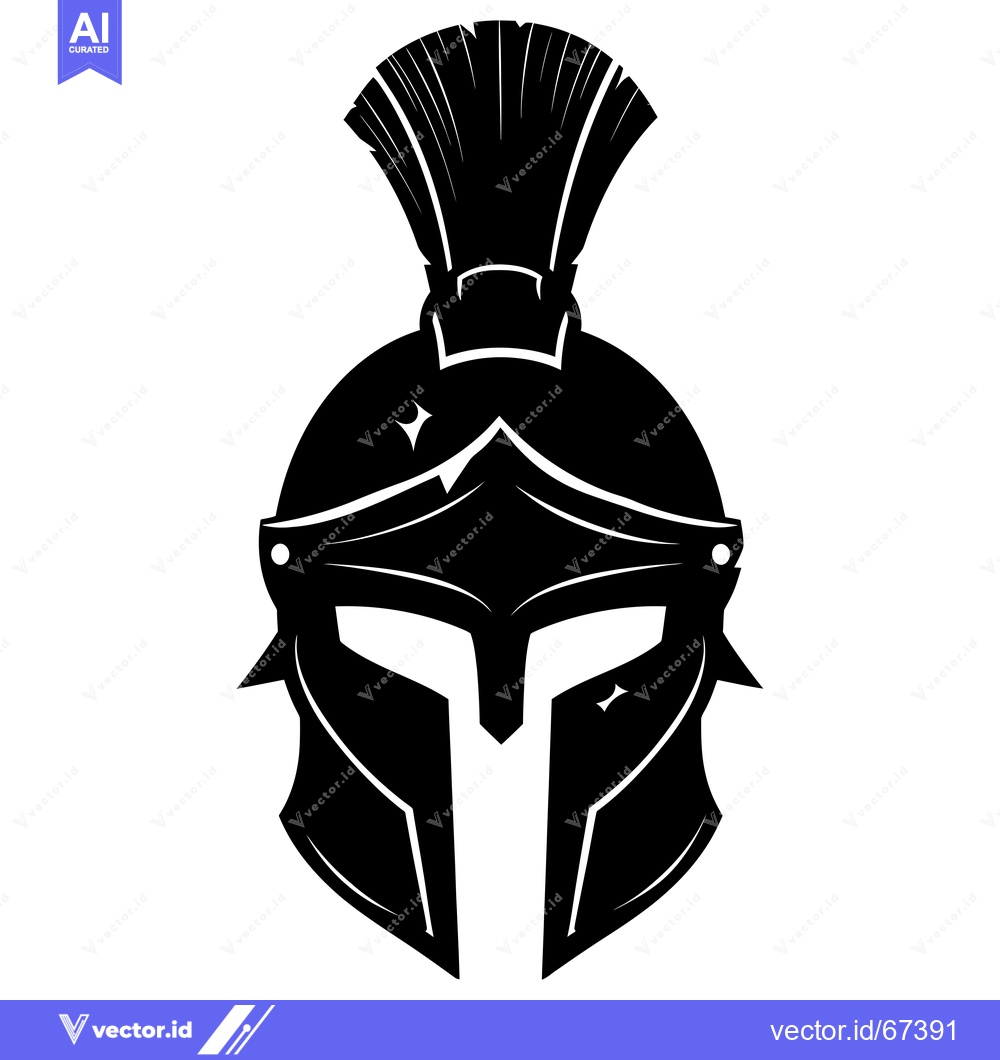 Premium Vector of Black and White Illustration of a Spartan Helmet