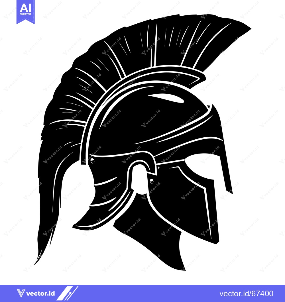 Premium Vector dari A Side View of a Black and White Spartan Helmet with a Crest