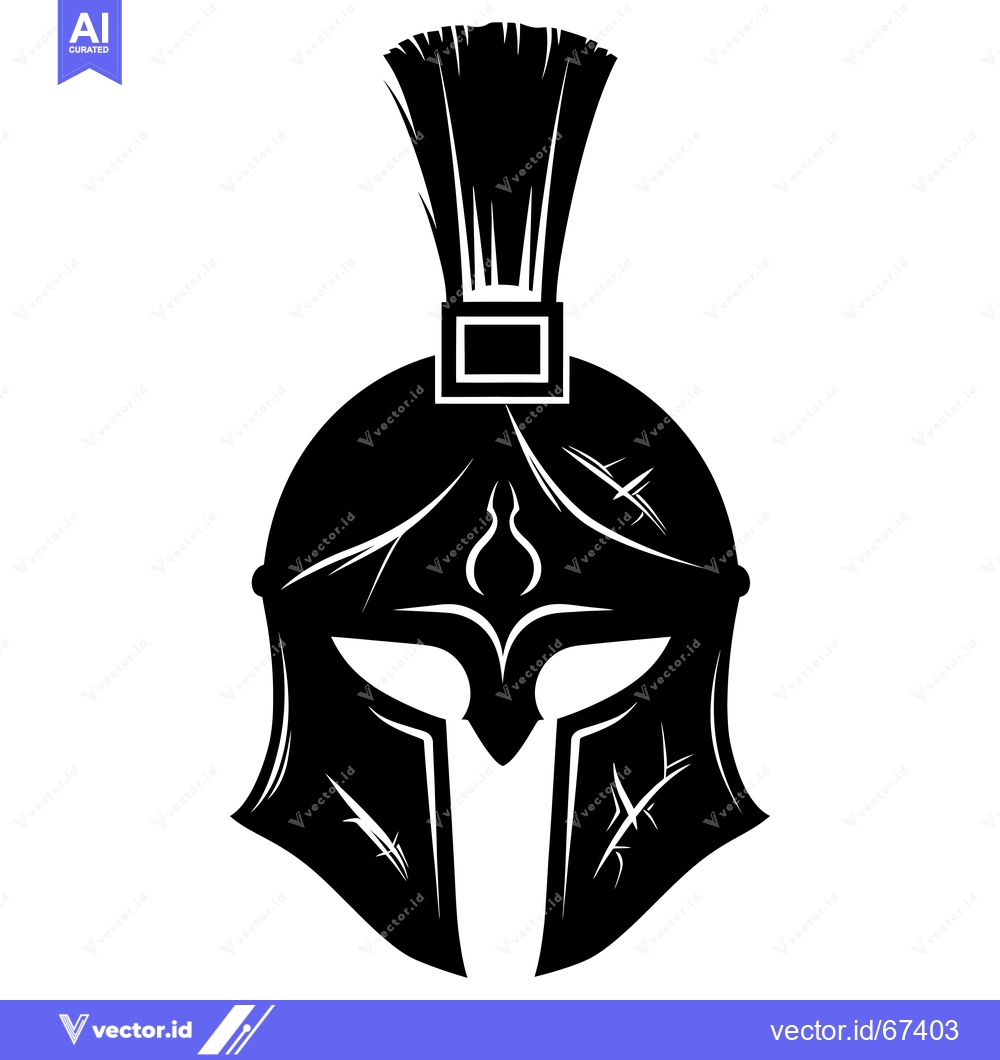 Premium Vector dari Black and White Silhouette of a Spartan Helmet with a Plume