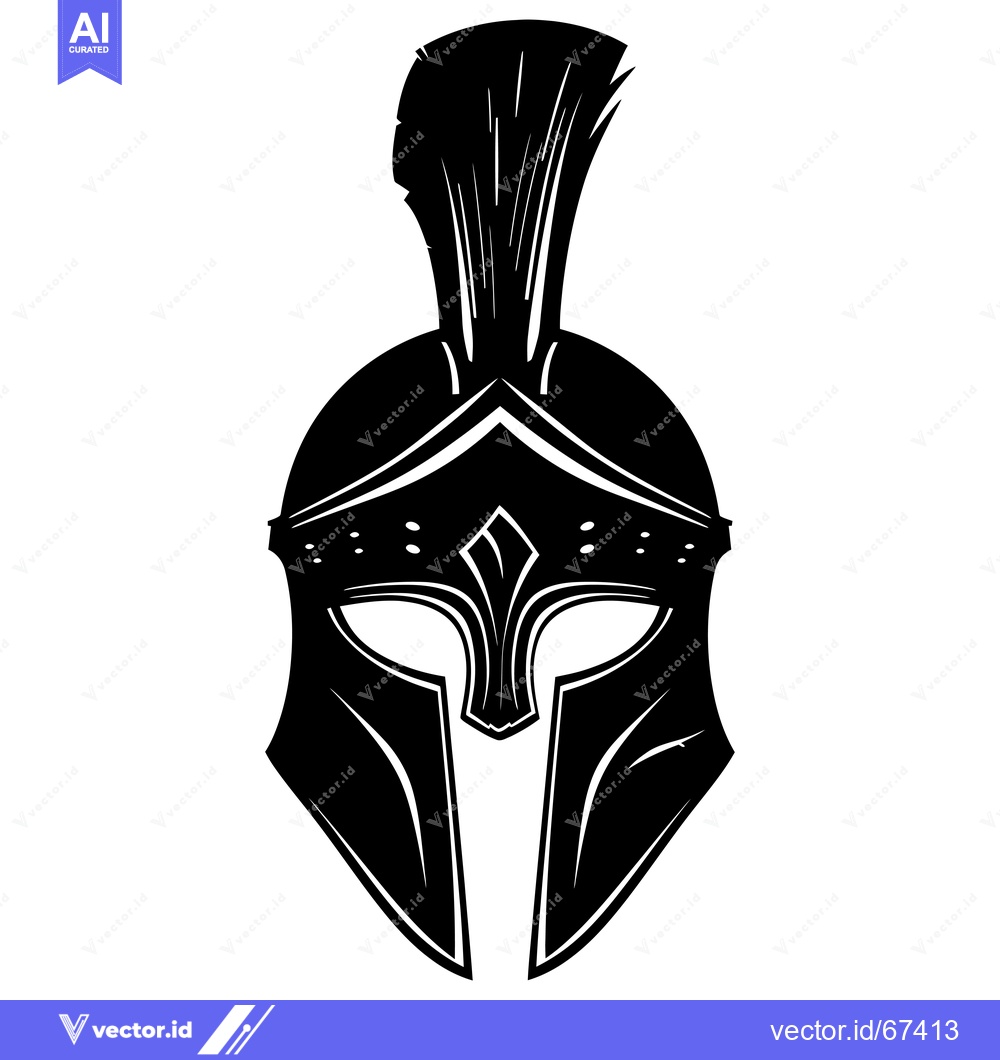 Premium Vector of A Spartan Helmet with a Plume on Top, in Black and White