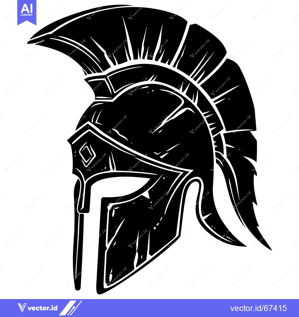 Premium Vector of A Silhouetted Spartan Helmet with a Tall Crest and a Sharp Visor