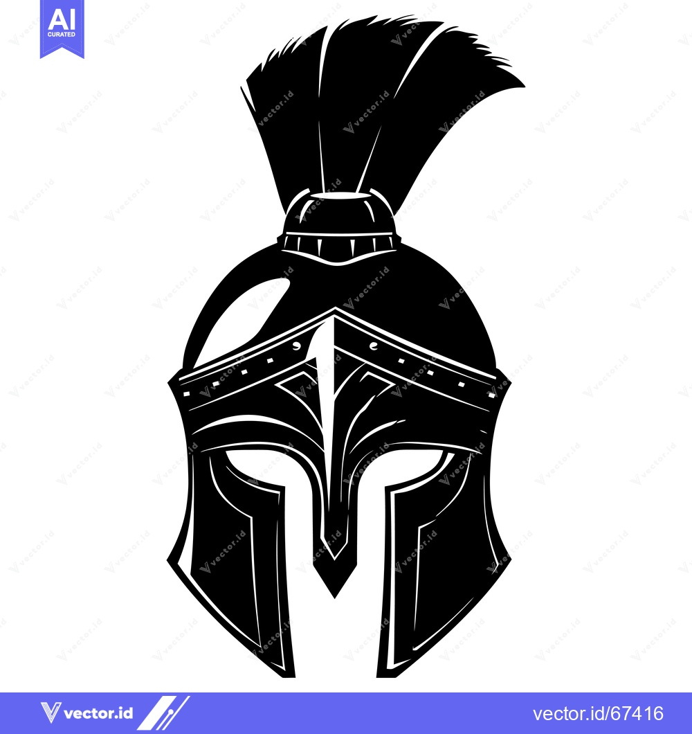 Premium Vector of Black and White Illustration of a Spartan Helmet
