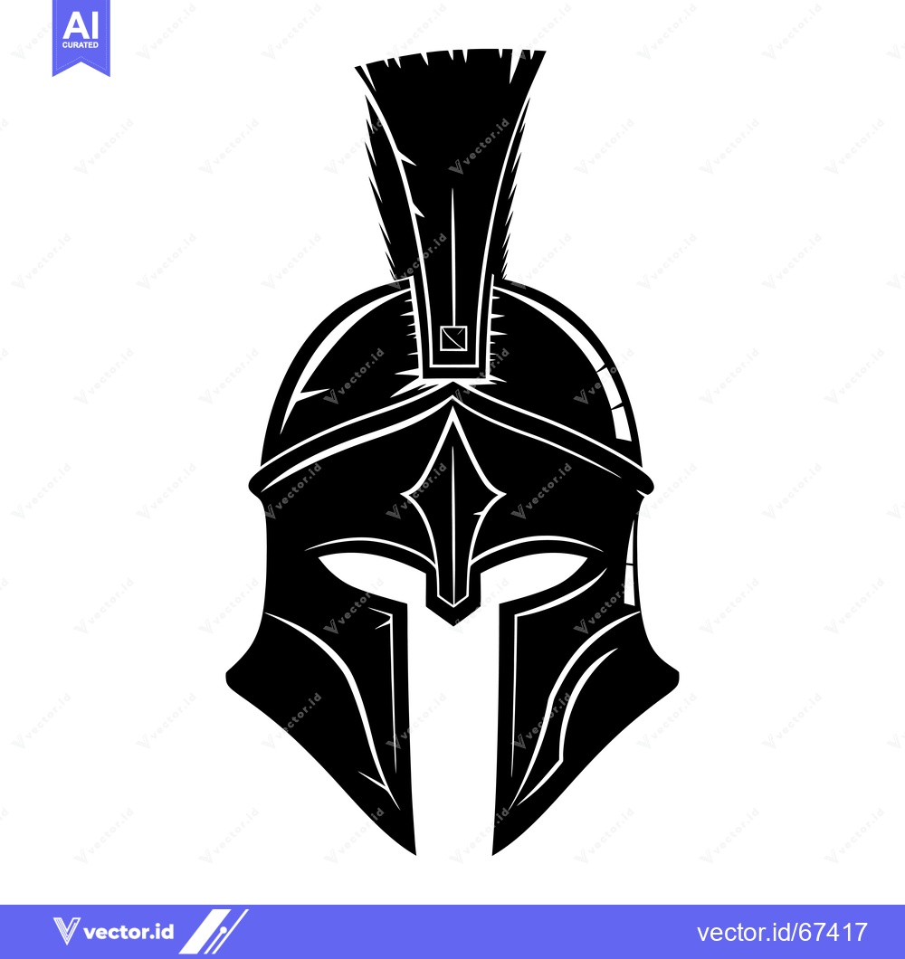 Premium Vector of A black and white illustration of a spartan helmet with a plume