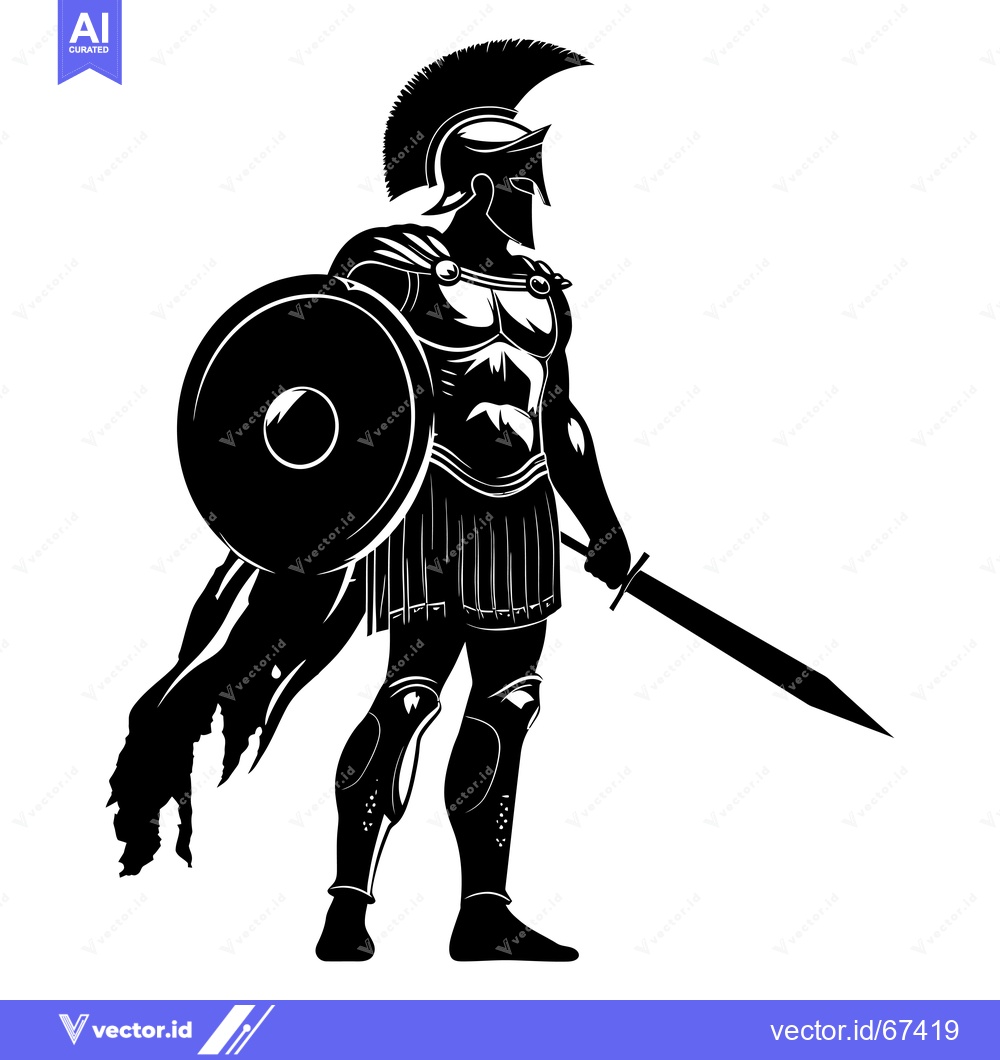 Premium Vector dari Silhouette of a Spartan Warrior Holding a Sword and Shield