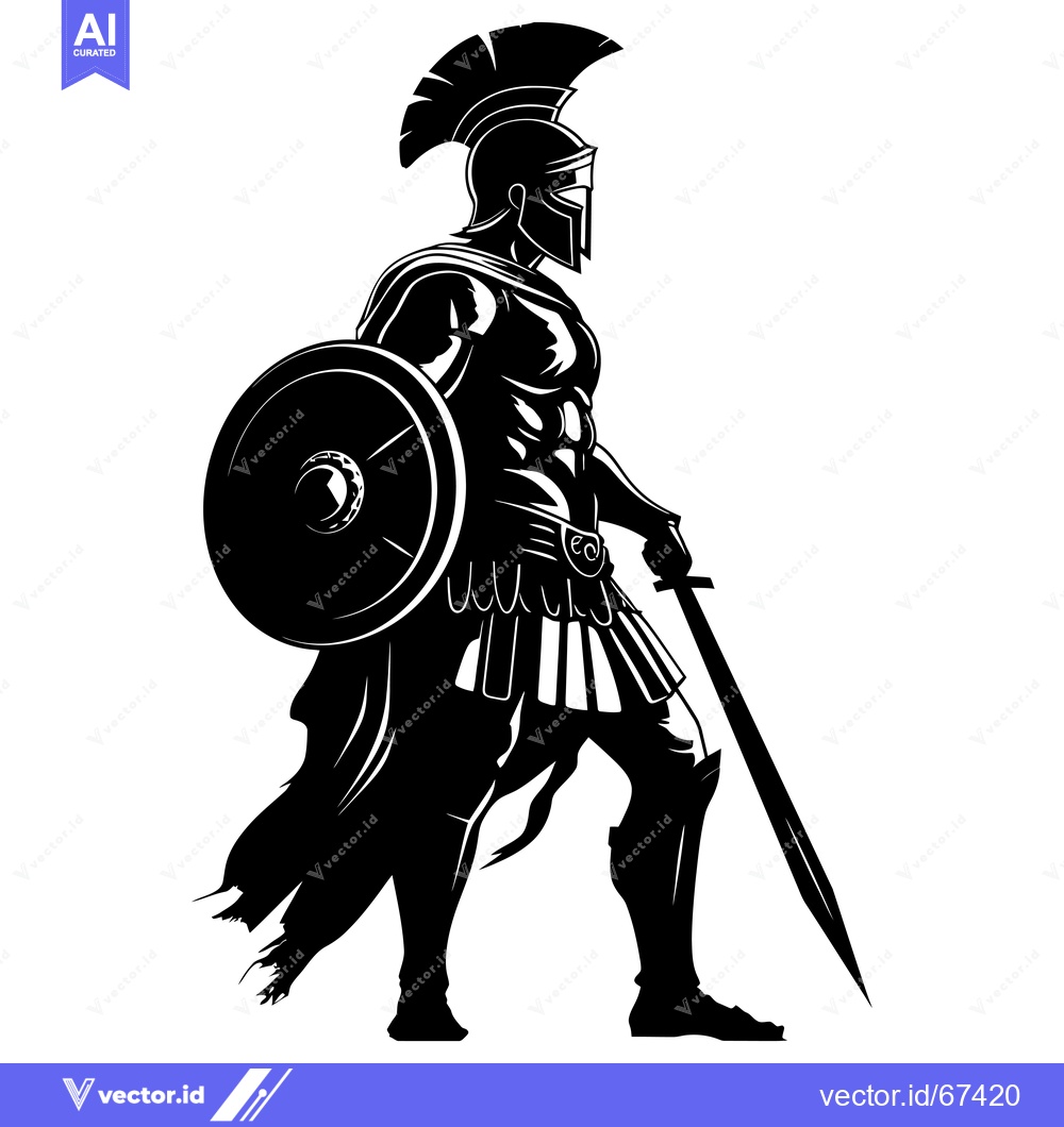 Premium Vector dari Silhouette of a Spartan Warrior with Shield and Sword