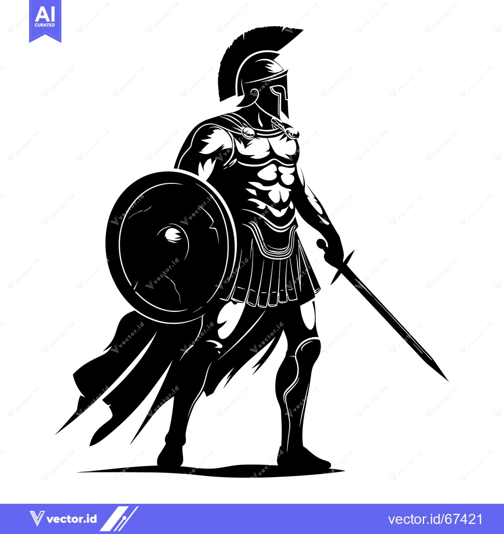 Premium Vector of A Black and White Illustration of a Spartan Warrior