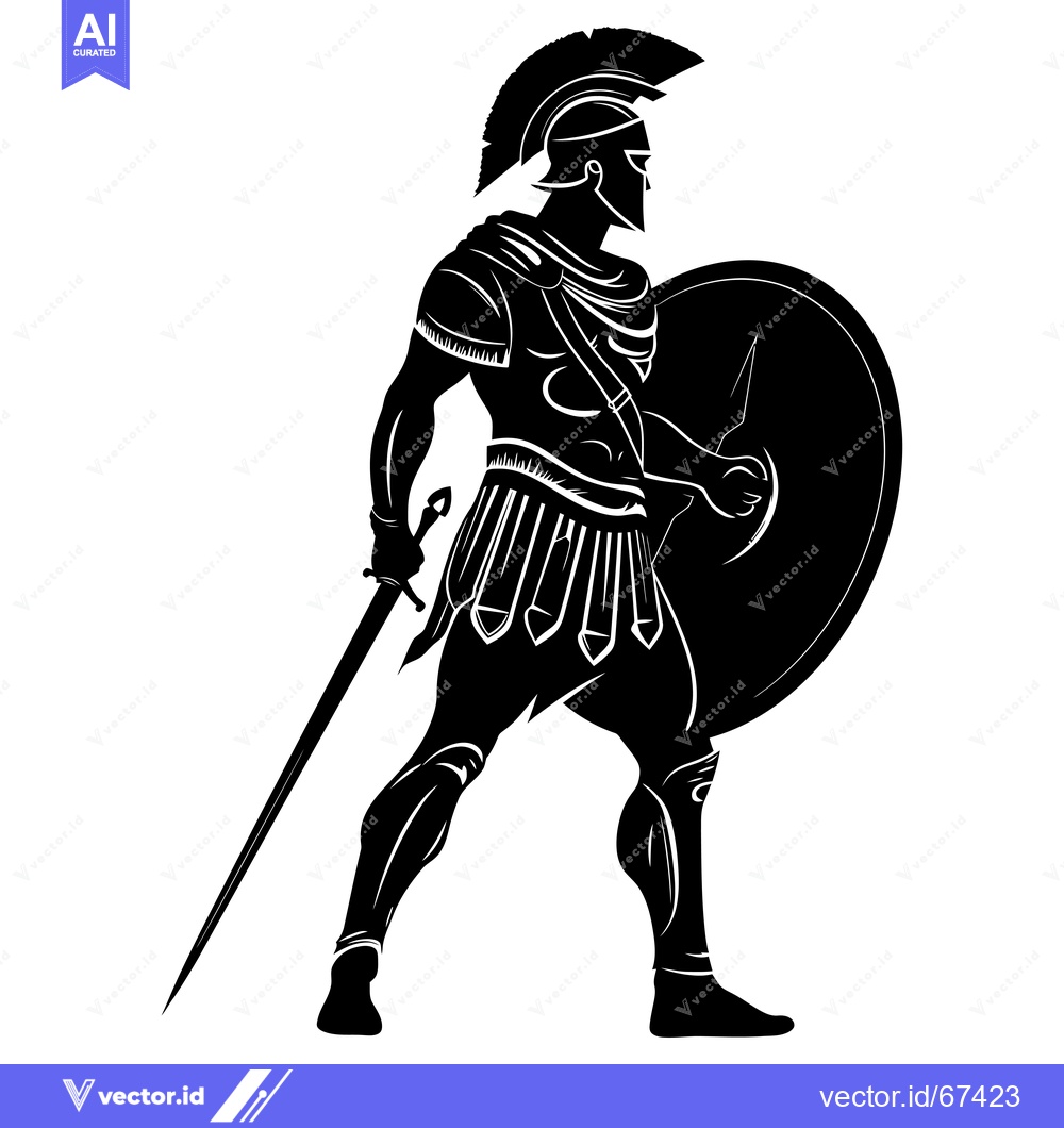 Premium Vector dari Silhouette of a Roman Gladiator Holding a Shield and Sword