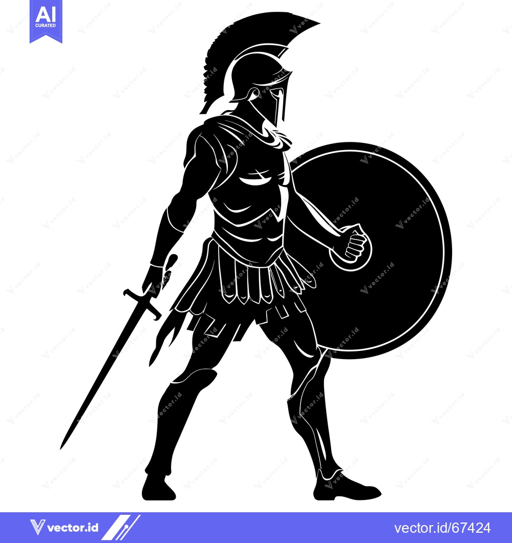 Premium Vector dari Silhouette of a Spartan Warrior with Sword and Shield