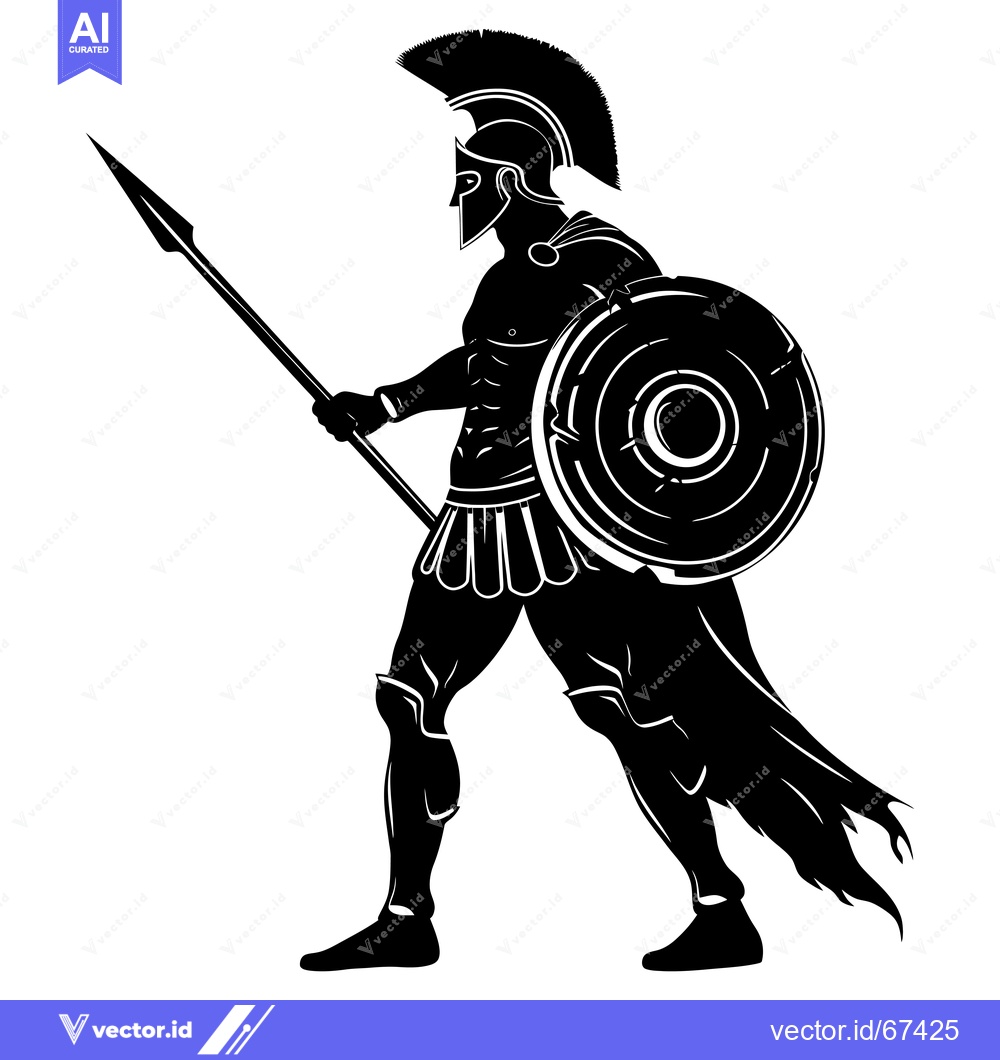 Premium Vector of Silhouette of a Spartan Warrior Holding a Spear and Shield
