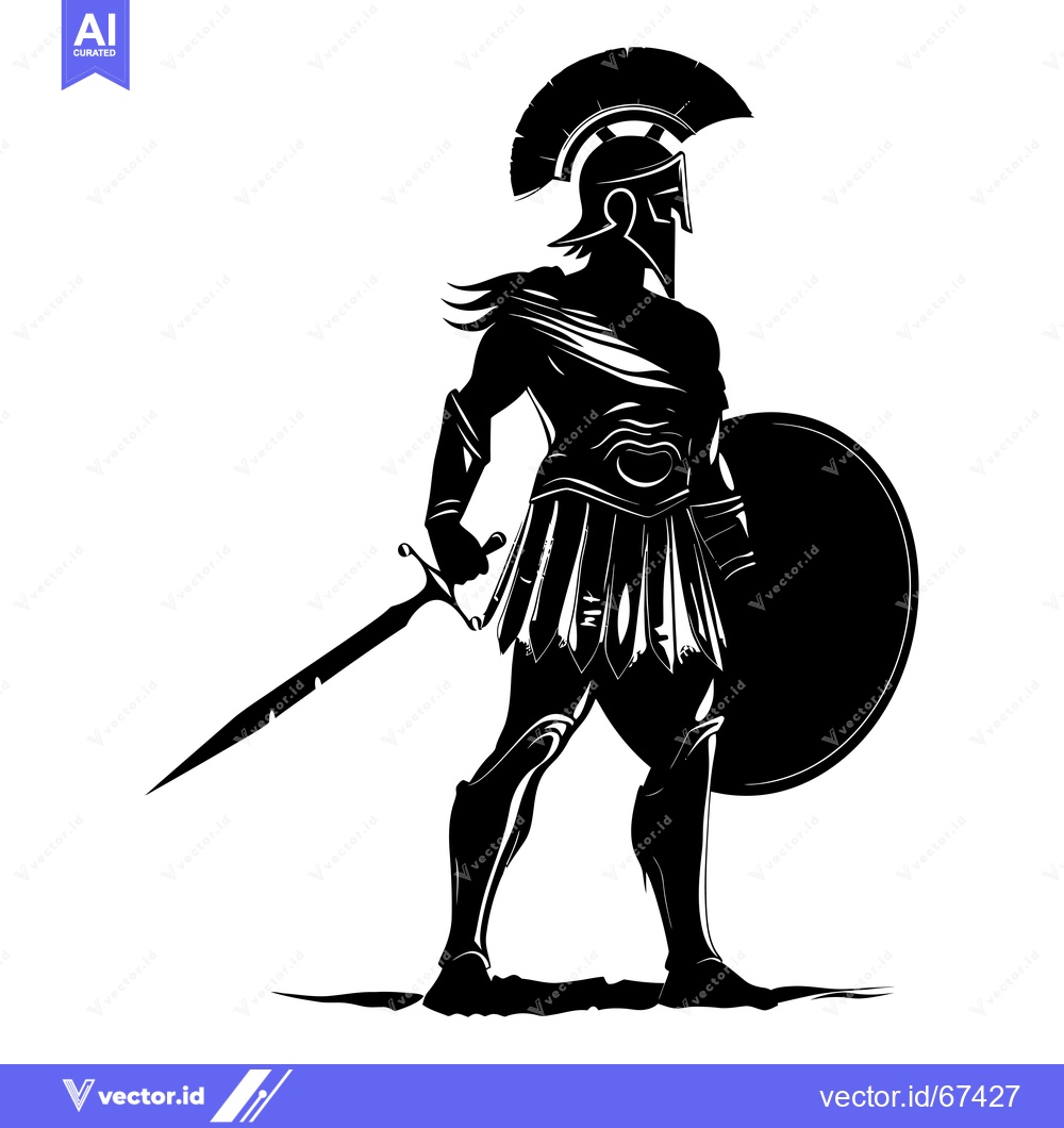 Premium Vector dari A Silhouetted Spartan Warrior Holding a Sword and Shield