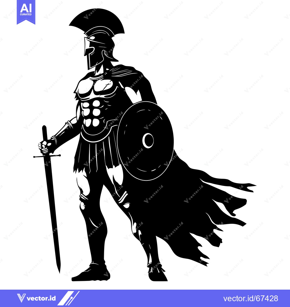 Premium Vector dari A Silhouette of a Roman Gladiator Holding a Sword and Shield