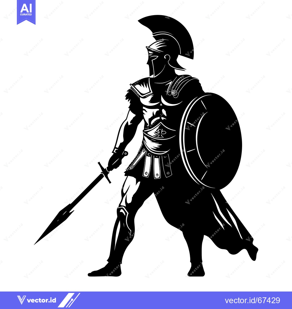 Premium Vector dari Black and White Silhouette of a Roman Gladiator with a Sword and Shiel