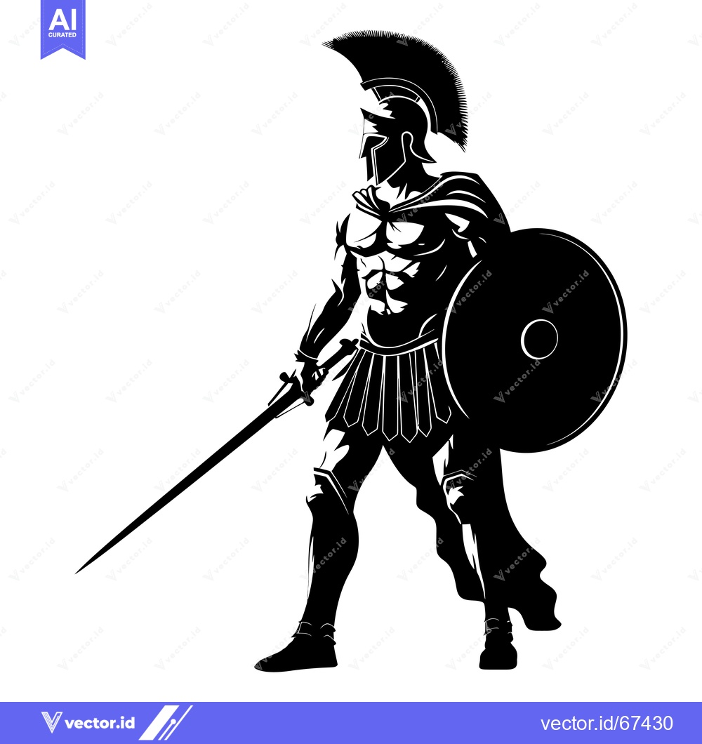 Premium Vector of Black and White Silhouette of a Spartan Warrior