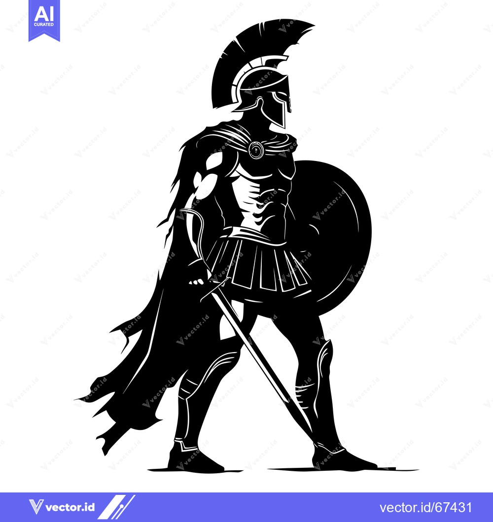 Premium Vector of A Silhouette of a Spartan Warrior Holding a Sword and Shield