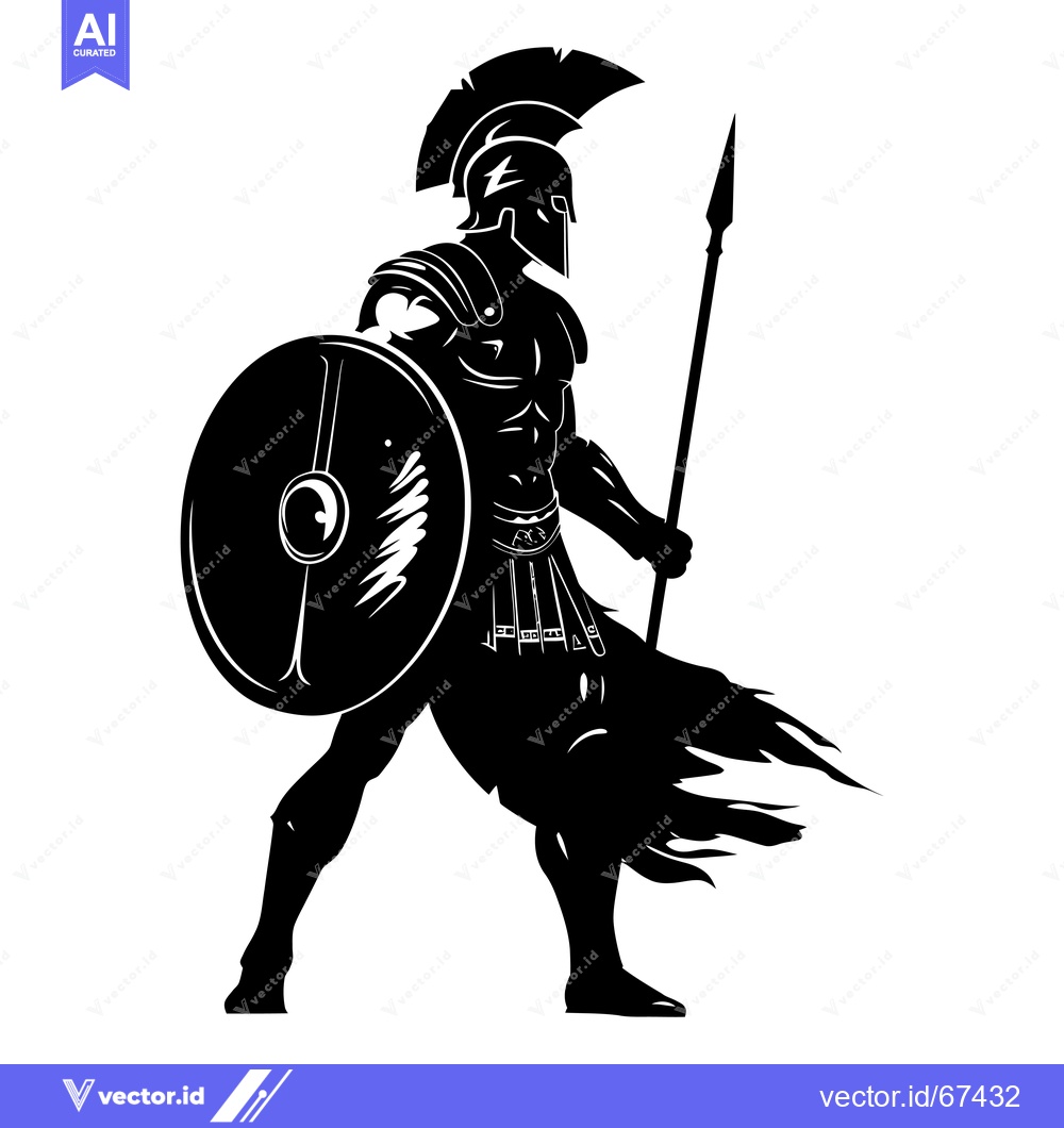 Premium Vector of Silhouette of a Spartan Warrior Holding a Shield and Spear